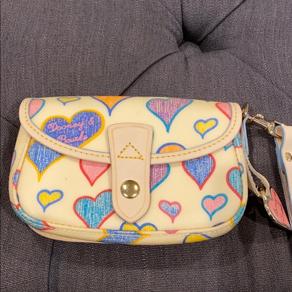 Dooney & Bourke wristlet cream w/ colorful hearts